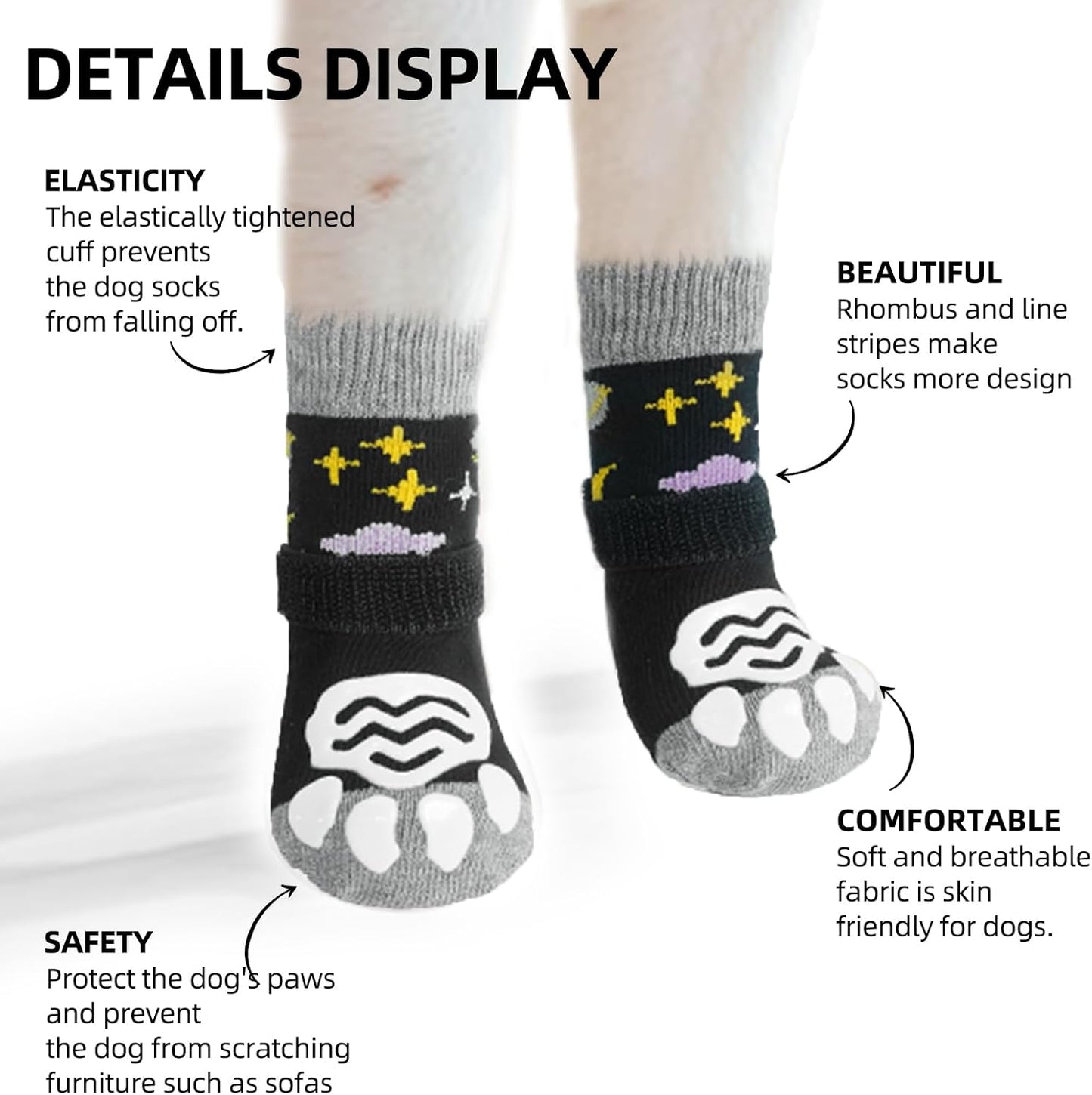 PUPTECK Anti Slip Dog Socks with Double Grippers for Hardwood Floors, Shoes for Hot/Cold Pavement, Boots & Paws Protectors to Prevent Licking, Traction Booties for Senior Small Large Dogs