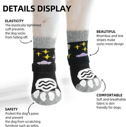 PUPTECK Anti Slip Dog Socks with Double Grippers for Hardwood Floors, Shoes for Hot/Cold Pavement, Boots & Paws Protectors to Prevent Licking, Traction Booties for Senior Small Large Dogs