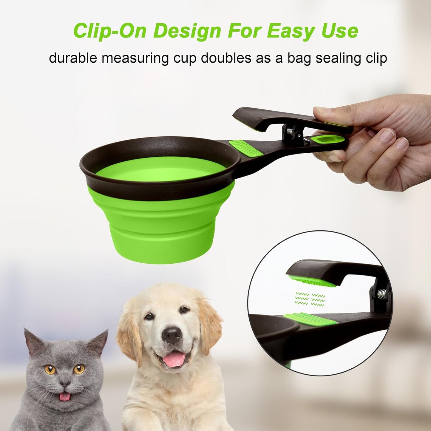Collapsible Silicone Dog Food Scoop Foldable Pet Food Measuring Cup with Bag Clip 3 in 1 Multi-Function Silicone Dog Food Scooper (Rose Red, Medium)