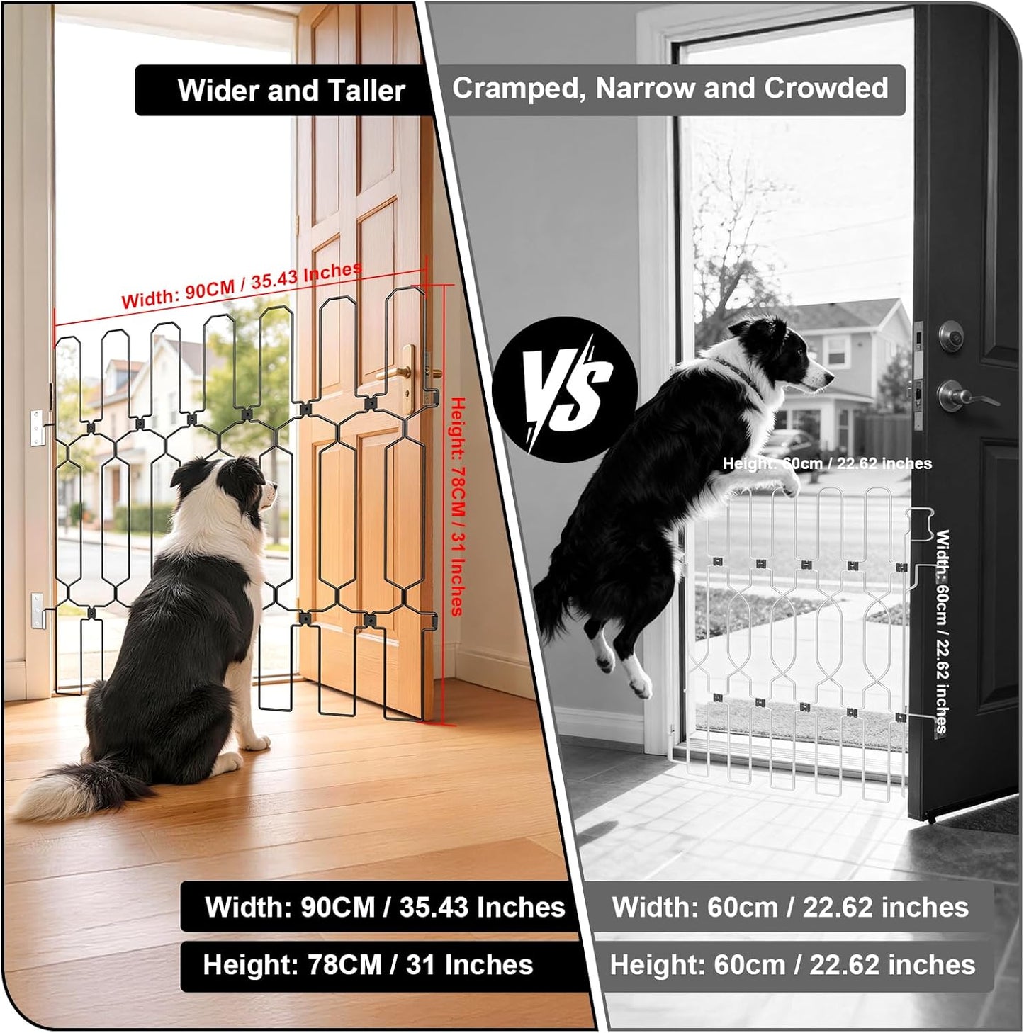 Retractable Dog Gate for Front Door, 30.7" W x 30.7" H Safety Metal Pet Gate for Dogs When Opening, Easy Install Front Entry Dog Door Barrier
