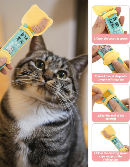 5 PCS Cat Food Can Covers Lids Set, Silicone Pet Food Can Lids with Multi-Function Cat Food Spoon and Opener, Cat Bar Squeezer, Stainless Steel Wet Food Spoon for Cats and Dogs (Pink) (Pink)