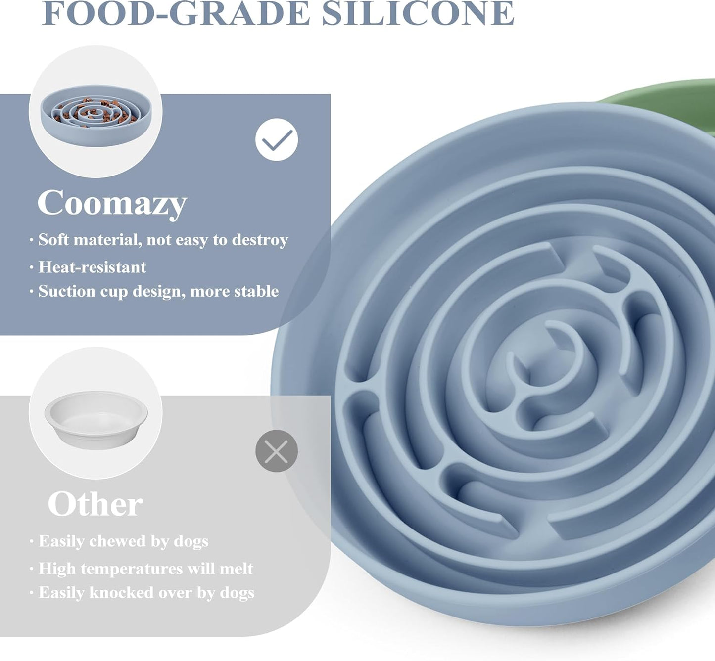 Coomazy Extra Large Slow Feeder Bowl, Silicone Dog Bowl with Suction Cups, Slow Feeder & Non-Slip Design, Boredom and Anxiety Reducer, Suitable for Large Dogs, Avocado Green, 5 Cup