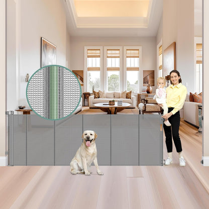 Reinforced 80 Inch Retractable Baby Gate Extra Wide Baby Gate for Wide Openings, Indoor/Outdoor Retractable Dog Gate for Doorway, Mesh Dog Gate Indoor Prevent Babies/Pets from Crawling Under, Black