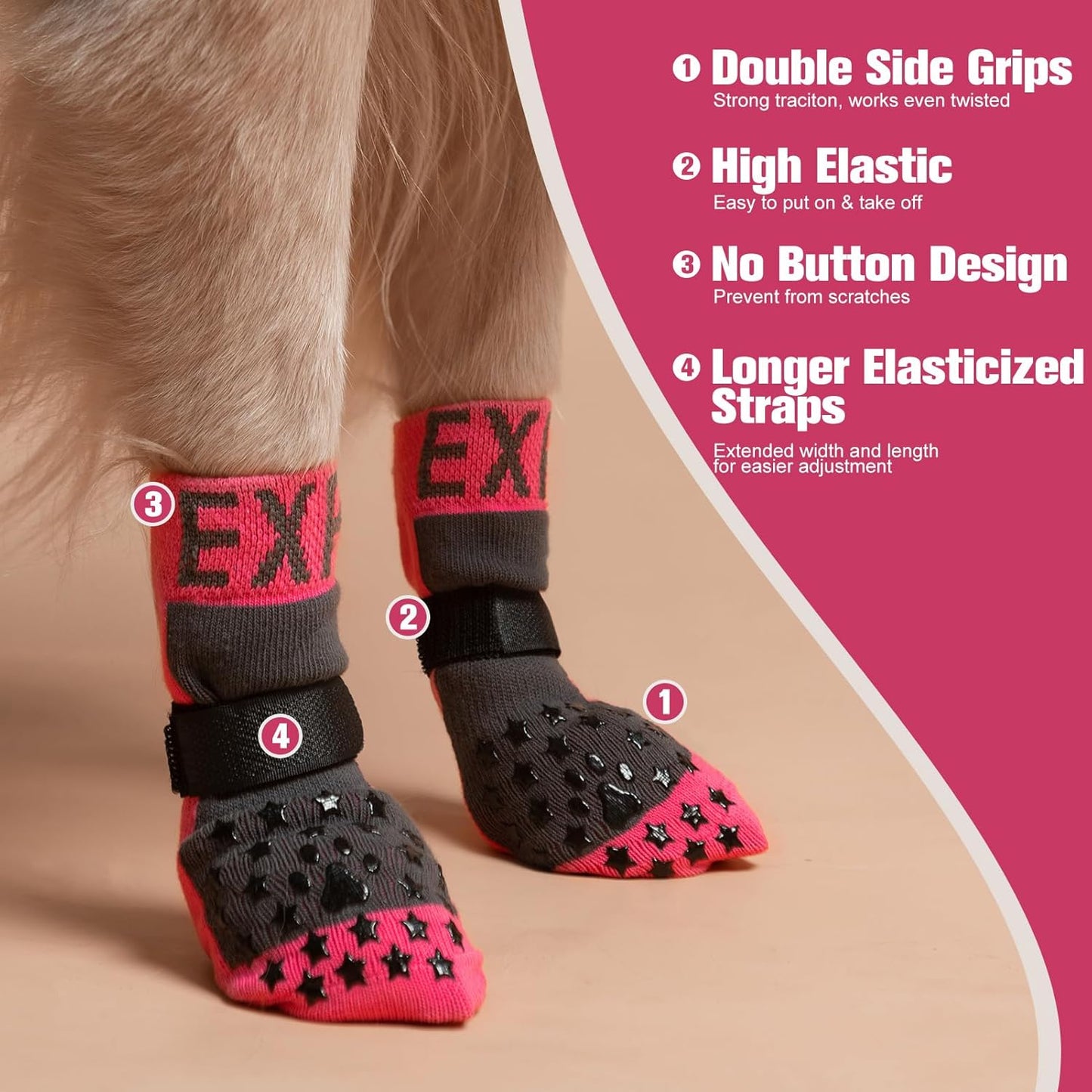 EXPAWLORER Anti Slip Dog Socks to Prevent Licking Paws, Dog Shoes for Hot Pavement, Booties for Hardwood Floors, Dog Boots & Paw Protectors with Grippers for Small Medium Large Senior Dogs Black
