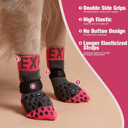 EXPAWLORER Anti Slip Dog Socks to Prevent Licking Paws, Dog Shoes for Hot Pavement, Booties for Hardwood Floors, Dog Boots & Paw Protectors with Grippers for Small Medium Large Senior Dogs Black