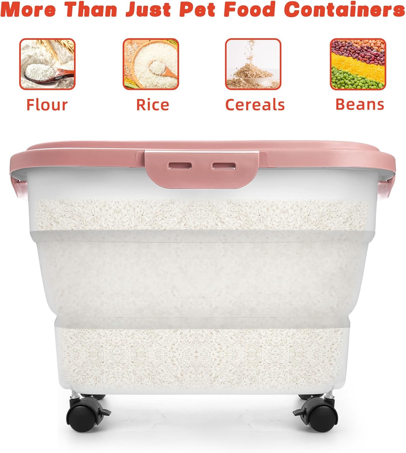 Dog Food Container, Collapsible Pet Food Storage Container 17-20 lb with Rolling Wheels & Airtight Lid, Plastic Storage Bin With Dog Food Scoop and Measuaring Cups