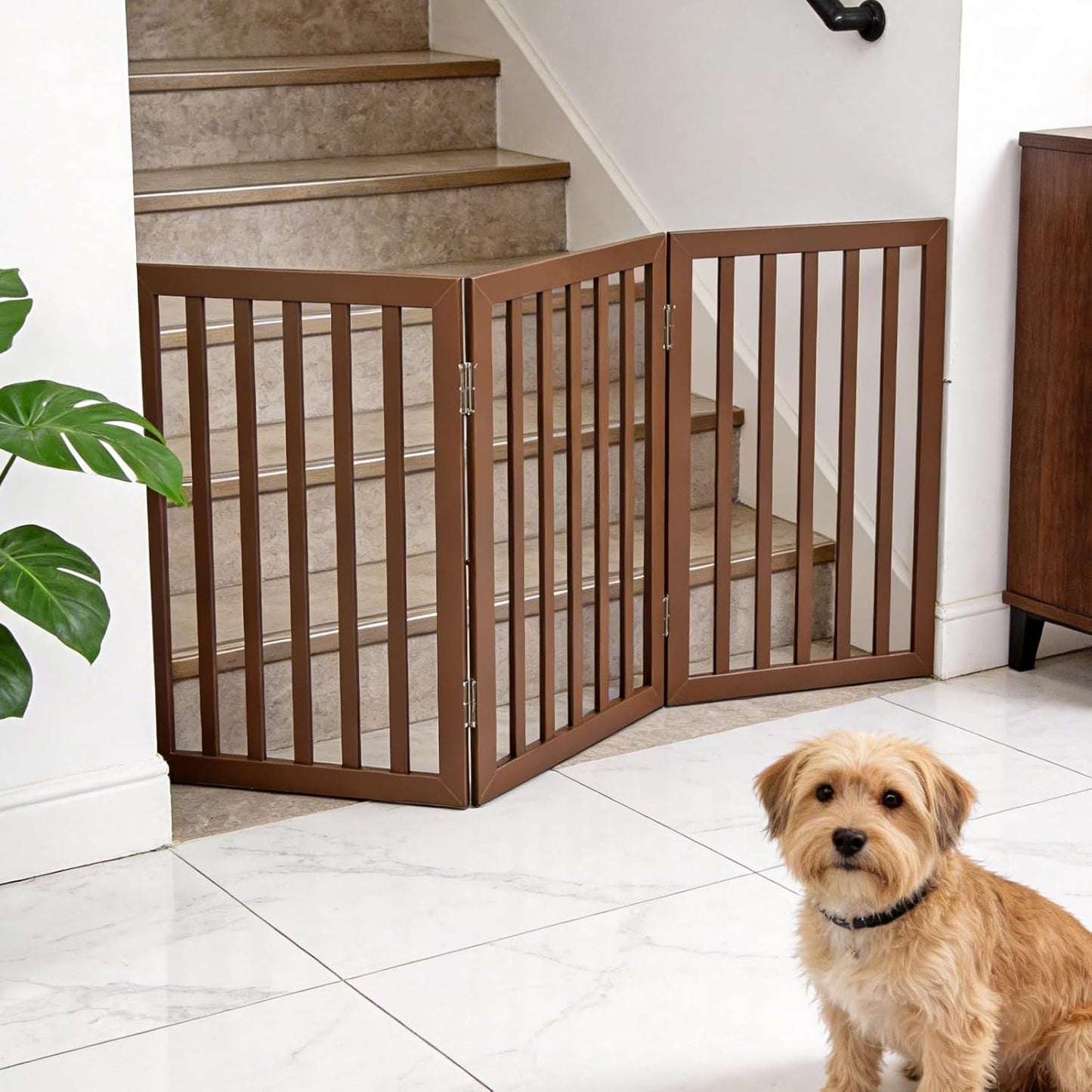 Dog Gate Indoor, Freestanding Dog Fence for The House, Doorways, Hallways,or Stairs,Pet Gate Foldable Wooden,Expandable 24" Height 3 Panels,White