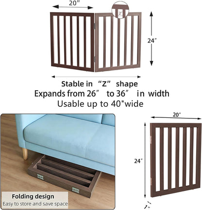 Dog Gate Indoor, Freestanding Dog Fence for The House, Doorways, Hallways,or Stairs,Pet Gate Foldable Wooden,Expandable 24" Height 3 Panels,White