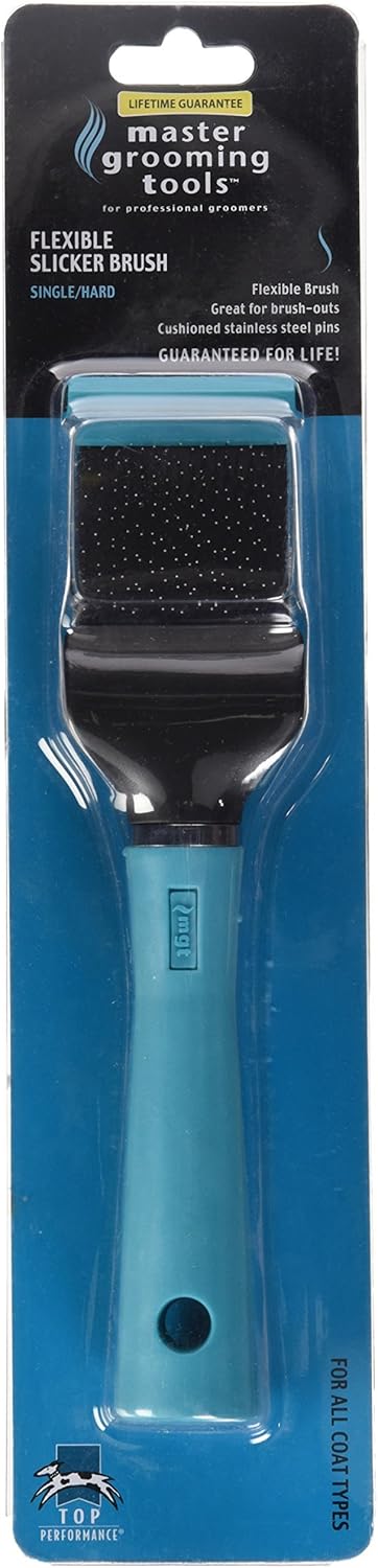 Master Grooming Tools Double-Sided Hard Flexible Slicker Brushes — Versatile Brushes for Grooming Dogs - Green, 8"L x 4"W, Large, Teal