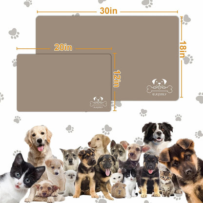 18"×30" Dog Food Mat-Absorbent Dog Mat for Food and Water, No Stains Quick Dry Cat Food Bowl Mat with Footprints for Messy Drinkers,Dark Grey