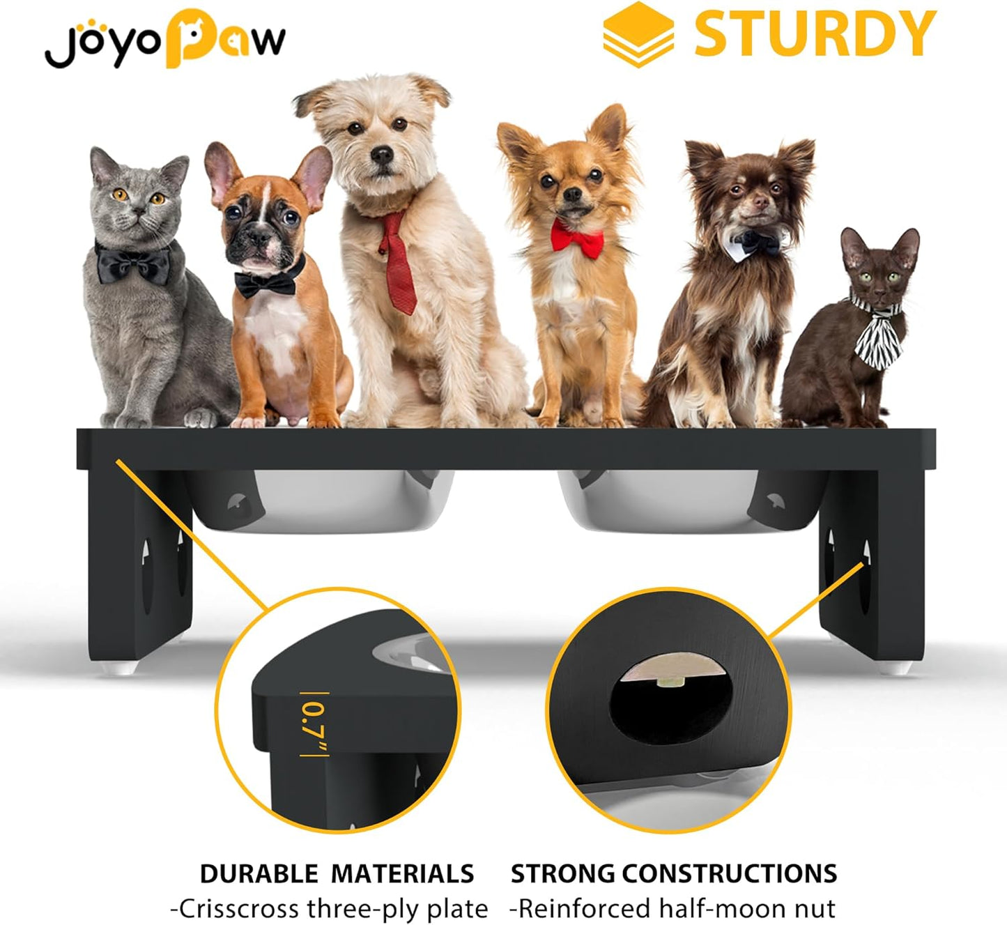 Elevated Dog Bowls, Bamboo Raised Dog Bowl for Medium Dogs, with 2 Stainless Steel Bowls (7'' Tall-40 oz Bowl)