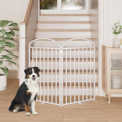 SNUOWU 4 Panels Full Matel Freestanding Dog Gates with Door, 96"Extra Wide 32"Tall Free Standing Dog Pet Gate for Indoor & Outdoor. Foldable Pet Fences for Doorways, House, Stairs, Porch, Deck, Yard