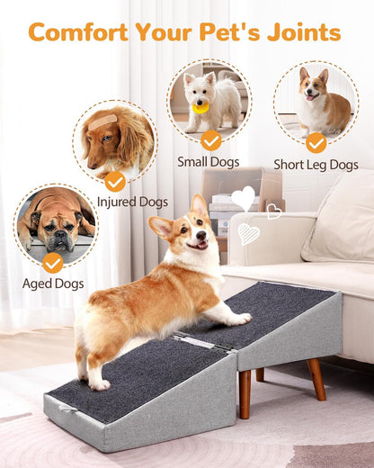 17.13" H Split Ottoman Dog Ramp for Couch and Bed, Non Slip Dog Stairs for Small Medium Large Dogs Cats Puppy, Joint Support 2 in 1 Foldable Wooden Pet Steps for Senior/Injured Dogs, Space Saving