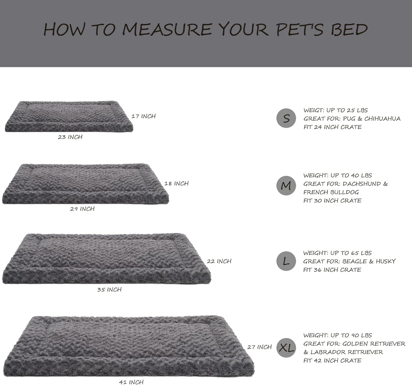 Washable Dog Bed Mat Ultra Soft Dog Crate Pad Comfy Fluffy Pet Kennel Beds Sleeping Mattress for Large Jumbo Medium Small Dogs, 36 x 23 Inch, Gray