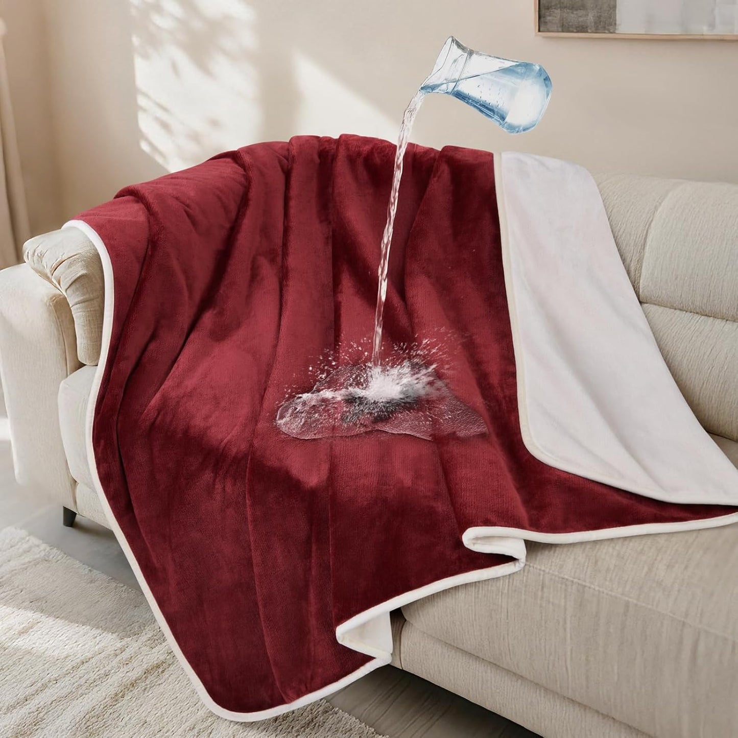 LOOBANI Waterproof Blanket for Bed: Reversible Soft Flannel Twin Bed Blanket 60" x 80", Leakproof Throw Spill-Proof Dog Pet Blanket for Couch Cover, Movie Time, Camping, Travel, Grey