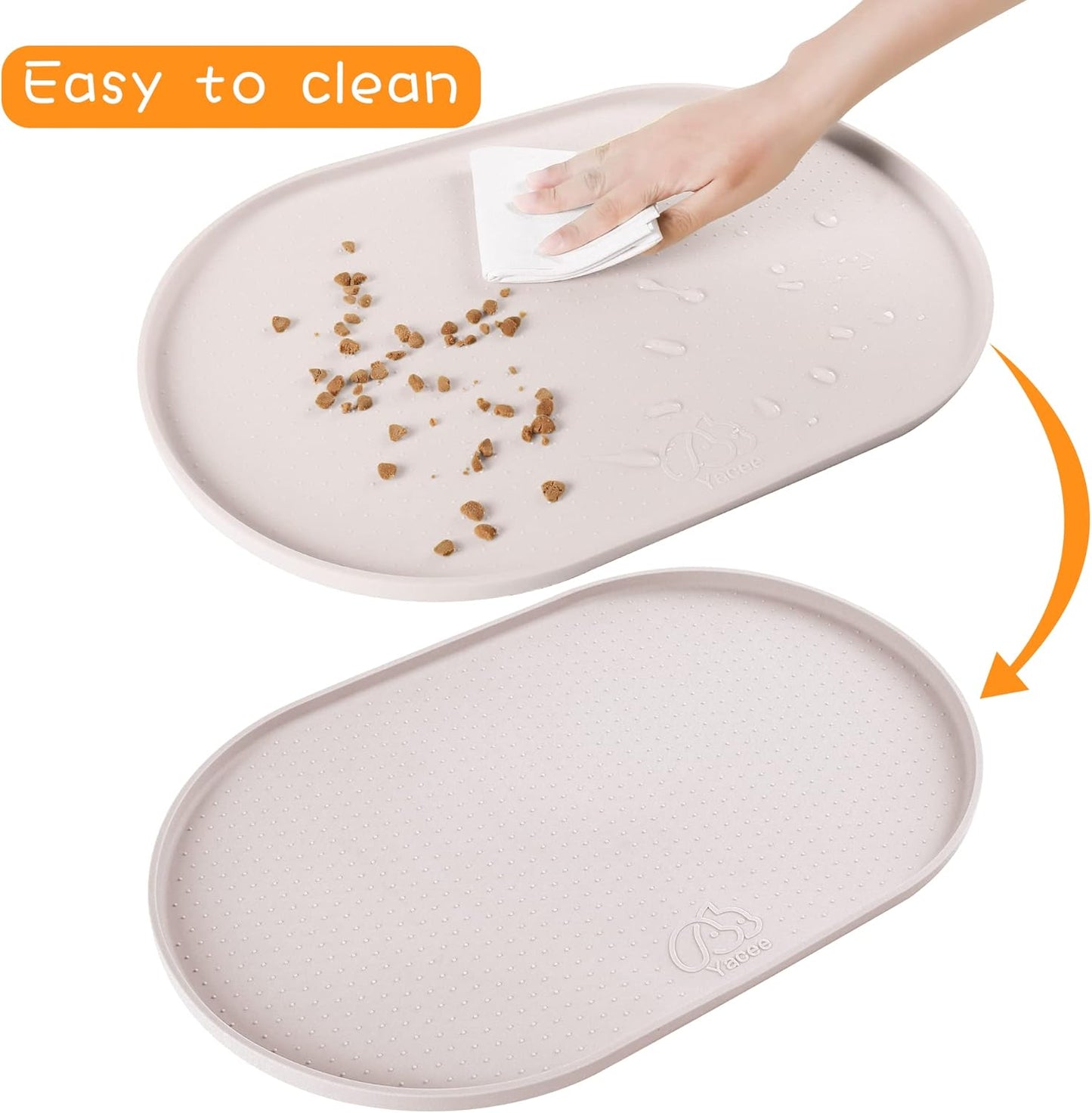 100% Waterproof 0.5" Raised Edge BPA Free Silicone Dog Food Mat, Pet Cat Feeding Mats Contain Spills Protects Floors, Placemats for Cats and Dogs Water Bowl Dishwasher. (Small, Gray)