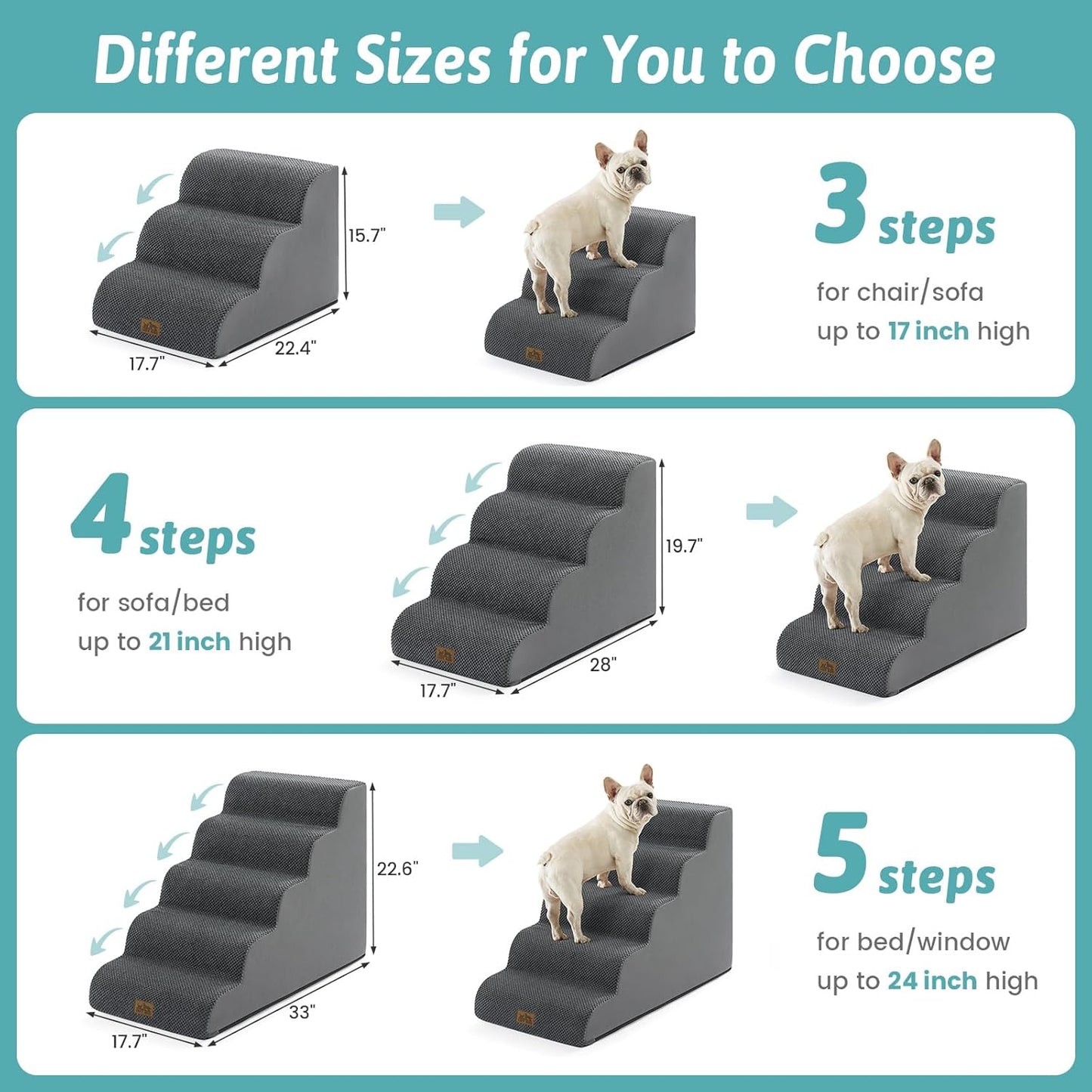 COZY KISS Extra Wide Dog Stairs with Tunnel, Foam Detachable Large Dog Step for Small Pet, Puppy or Cats, Medium Pet Ramp for High Bed, Couch, Sofa or Car, 19.7x33x22.4 inch, 5 Step, Beige