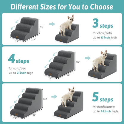 COZY KISS Extra Wide Dog Stairs with Tunnel, Foam Detachable Large Dog Step for Small Pet, Puppy or Cats, Medium Pet Ramp for High Bed, Couch, Sofa or Car, 19.7x33x22.4 inch, 5 Step, Beige