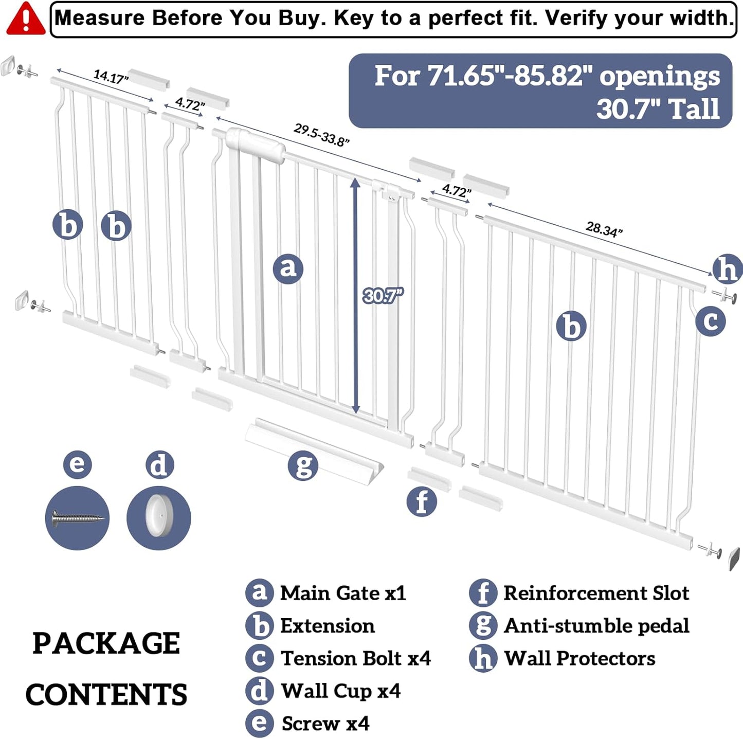 Extra Wide Baby Gates for Doorways 71.65"-85.82" Extra Wide Baby Gate Dog gate Pressure Mounted No Drilling with Walk-Through, Auto-Close & Dual-Direction Swing for Large Wide Opening Black