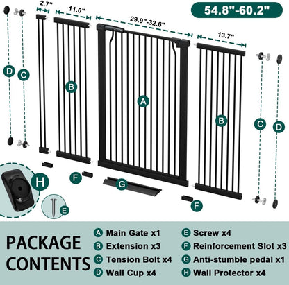Fairy Baby 40.5" Extra Tall Baby Gate for Stairs, Fits Openings of 40.6" to 54.7" Wide, Extra Wide Dog Gate Indoor, Pressure Mounted Walk Thru Swing Auto Close Metal Puppy Barrier for Doorway, Black