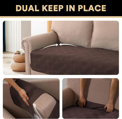 PrinceDeco 100% Waterproof Couch Cover for 3 Cushion Couch Sofa Pet Friendly Non-Slip Couch Cover for Dogs Washable Water Resistant Furniture Protector with Elastic Straps(Sofa 68", French Oak)