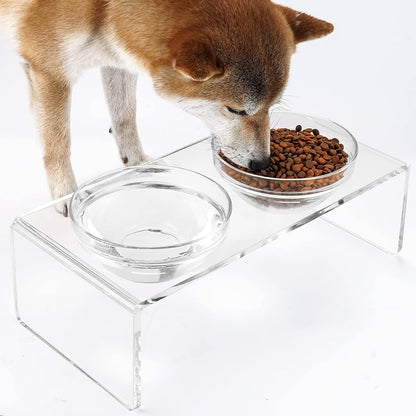 Acrylic Elevated Dog Cat Bowls Pet Feeder Double Bowl Raised Stand Comes with 4 Removable Stainless Steel Bowls. Perfect for Cats Puppies Small Dogs, 3.75 Inch