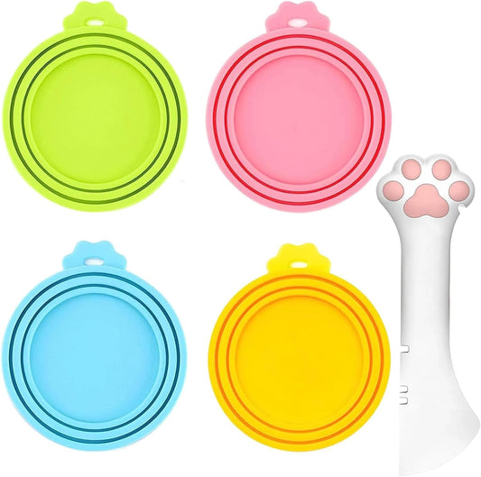 Food Can Lids, 4 Pcs Silicone Pet Food Can Covers for Dog & Cat Food, One Tin Cap Fit Most Standard Size Dog Cat Food Canned（Multicolor）…