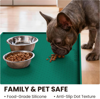 VIVAGLORY Dog Bowl Mat Grippymat Pet Food Mat, Waterproof Washable Nonslip Silicone for Pet & Cat, Food and Water Placemat with Lip & Raised Edges for Indoor Floor, S, Grey