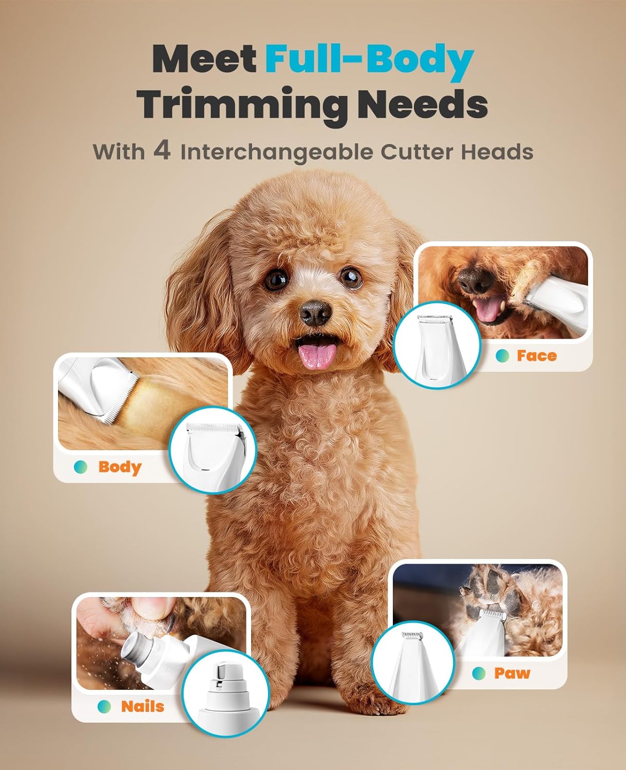oneisall Professional Dog Grooming Kit at Home: All-in-One Quiet Clippers & Nail Grinder with LED Light, 2000mAh Cordless Dog Shaver, Safe Poodle Grooming Kit for Paws, Face, Ears & Body