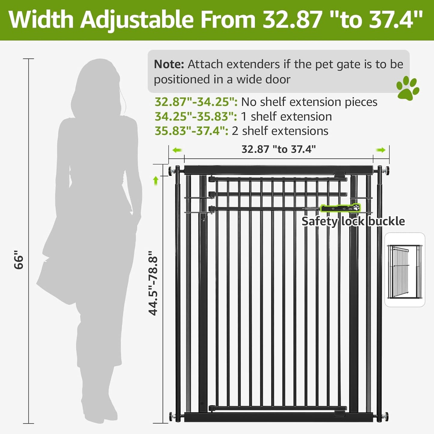 78.8" Extra Tall Cat Gate, 32.8-37.4" Wide Tall Dog Gate for Doorways/Hallways, NO Drilling Pressure Mounted Pet Gate for Stairs, Studio, Kitchen (White)
