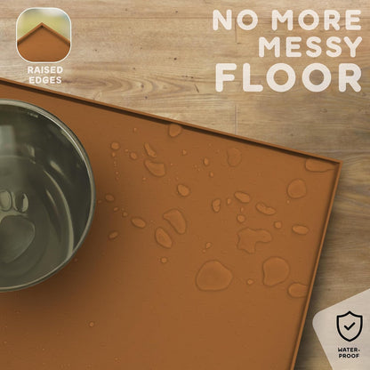 Dog Food Mat - Raised Edges Dogs Mat for Food and Water Prevent Spill, Waterproof Cat Food Mats Protect Floors, Easy Clean Dog Bowl Mats for Food and Water, Silicone Pet Feeding Placemats