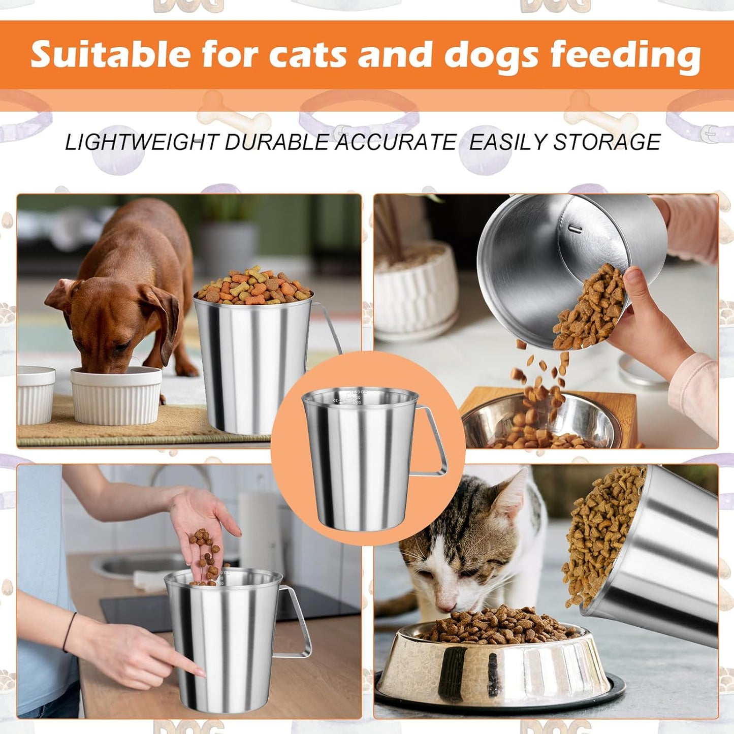 2 Cup Dog Food Scoop 304 Stainless Steel Dog Food Measuring Cups Pet Food Measuring Cups Scoop for Dog,Cat or Bird Food, Injection Molded and Dishwasher Safe