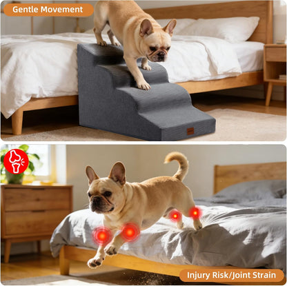 Dog Stairs for Small Dogs and Cats, 15.7" H, 3-Step Curved Pet Ramp for Couch Sofa and Chair, Non-Slip Medium Pet Steps with High Density Foam, Beige
