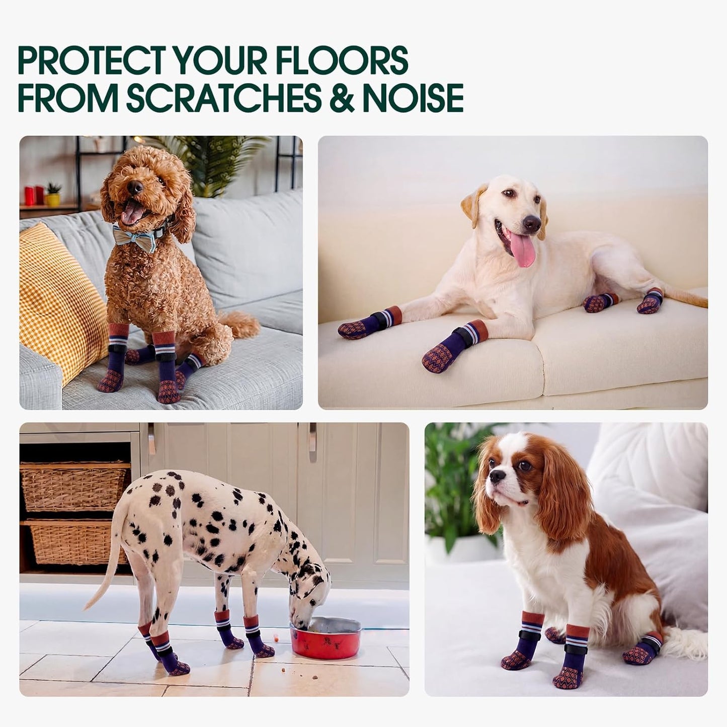 Kuoser Non Slip Dog Socks for Hardwood Floors, Dog Grippy Socks with Double-Sided Traction, Anti Slip Dogs Booties Paw Protectors to Prevent Licking Paws for Small Medium Large Senior Dogs, 4 Pack-M