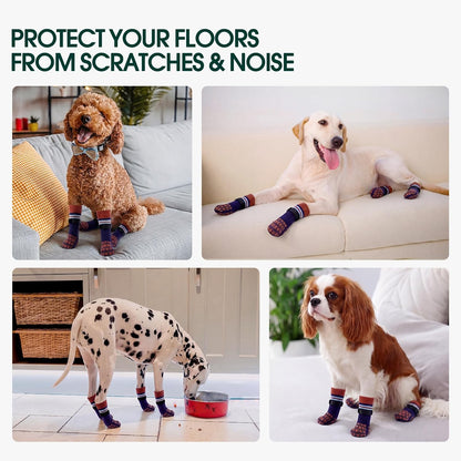 Kuoser Non Slip Dog Socks for Hardwood Floors, Dog Grippy Socks with Double-Sided Traction, Anti Slip Dogs Booties Paw Protectors to Prevent Licking Paws for Small Medium Large Senior Dogs, 4 Pack-M