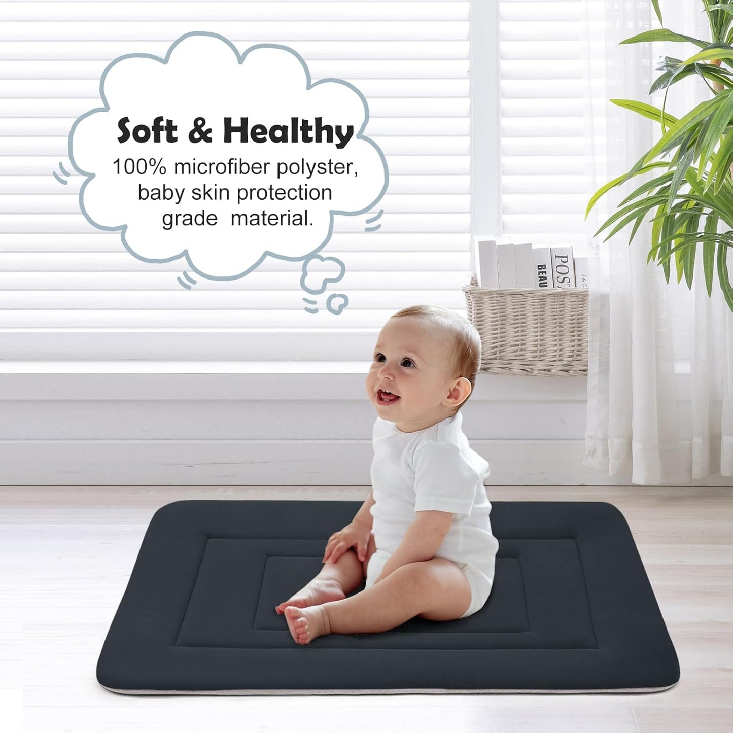 Dog Bed Soft Dog Crate Bed Pad Mat, 42 in Non Slip Bottom Washable Beds for Large Dogs, Pet Bed Mattress Kennel Pad, Dark Gray