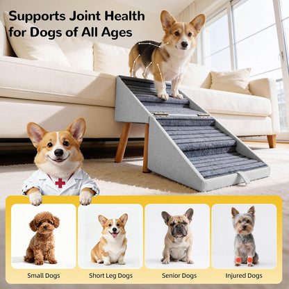 17.13" H Dog Stairs for Small Dogs, 2-in-1 Pet Steps & Ottoman - Foldable Dog Stairs for Couch, Non-Slip Wooden Pet Stairs for Puppy Senior Injured Dogs