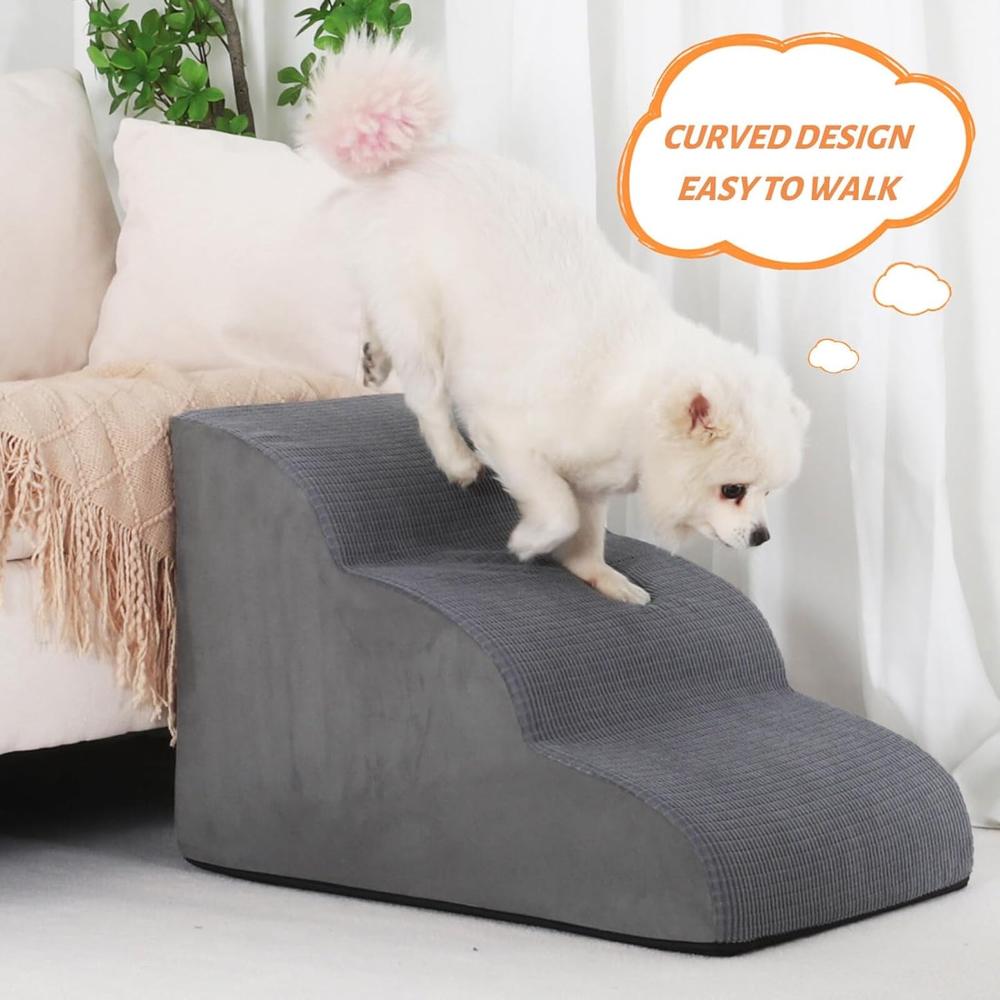 Aodisman 3-Step Dog Ramp and Stairs for Sofa and Chair - Non-Slip Sturdy Pet Steps for Small Dogs and Cats,15.7" H,Grey