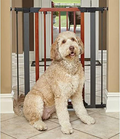 MidWest Homes for Pets 39-Inch High Walk-Thru Pressure Mounted Steel Dog Gate, Expands to 38 Inches Wide, Includes 3-inch Extensions, Textured Graphite