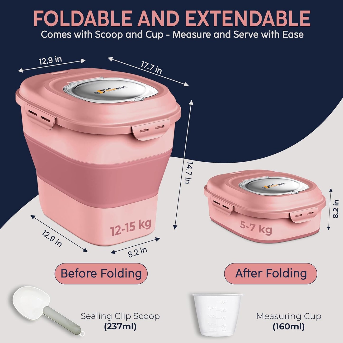 Dog Food Storage Container 30-35 lb, Airtight Collapsible Cute Dog Food Container with Wheels & Scoop, Stackable Pet Food Storage Container for Dog & Cat Food