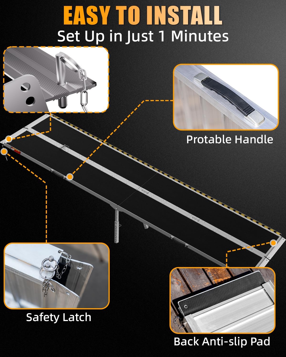VNN Portable Wheelchair Ramp 4FT, Non-Slip Aluminum Ramps for Wheelchairs for Home, Handicap Wheelchair Ramps for Home Steps, Aluminum Loading Dock Plates, Doorways, Black