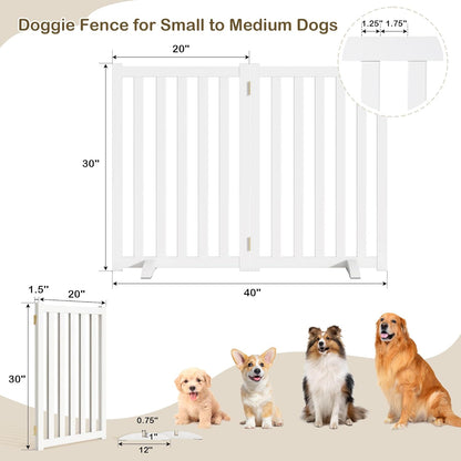 36" Height Extra Tall Freestanding Pet Gate, Solid Wood Folding Safety Fence Wooden Dog Gate with 2 PCs Support Feet Ideal for Stairs, Doorways, Halls, Kitchens, Heavy Duty Gates, 3 Panels, Oak