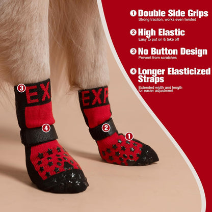 EXPAWLORER Anti Slip Dog Socks to Prevent Licking Paws, Dog Shoes for Hot Pavement, Booties for Hardwood Floors, Dog Boots & Paw Protectors with Grippers for Small Medium Large Senior Dogs Black