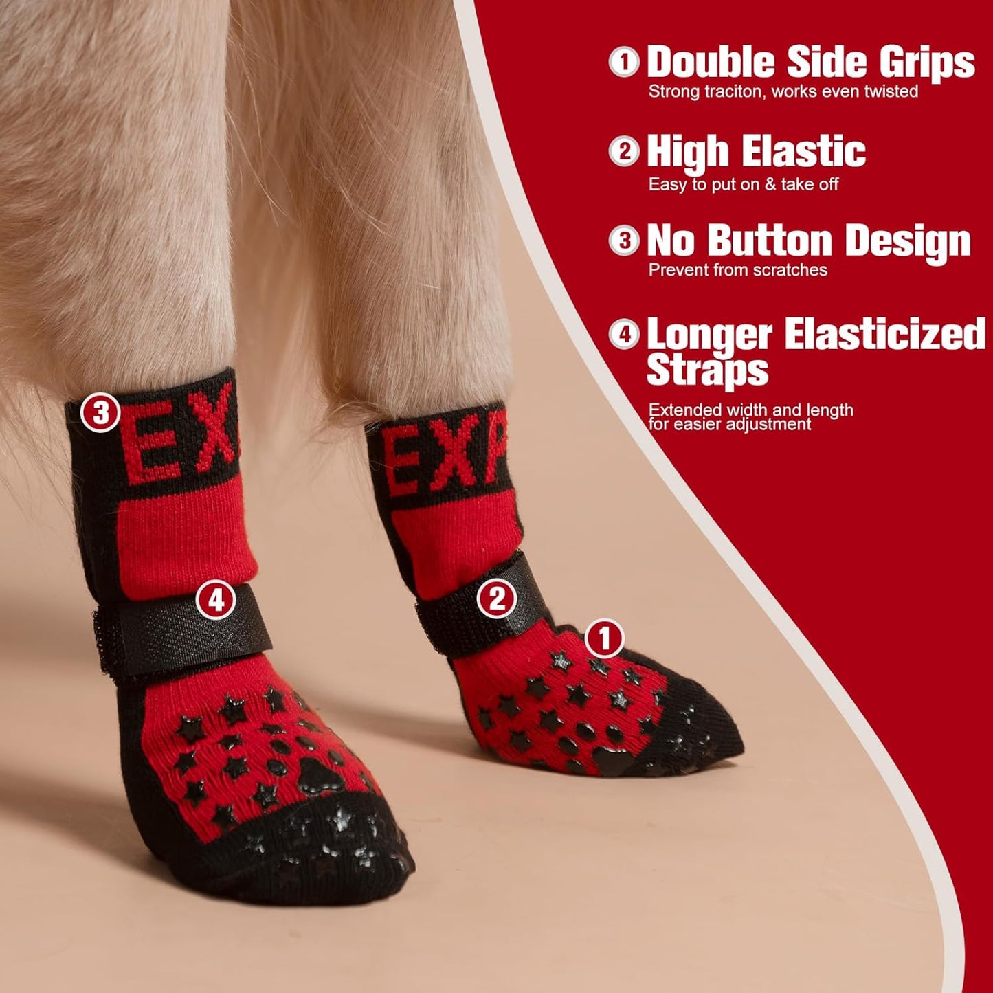 EXPAWLORER Anti Slip Dog Socks to Prevent Licking Paws, Dog Shoes for Hot Pavement Walk, Dog Booties for Hardwood Floors, Dog Boots & Paw Protectors with Grippers for Small Medium Large Senior Dogs M