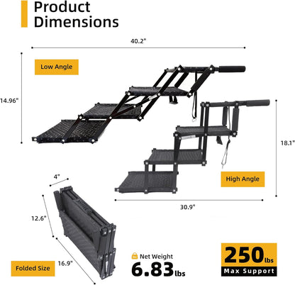 Dog Stairs 5 Steps Foldable Dog Ramp with Non-Slip Surface, Portable Dog Steps for Cars,SUV and Truck, Supports up to 250 lbs