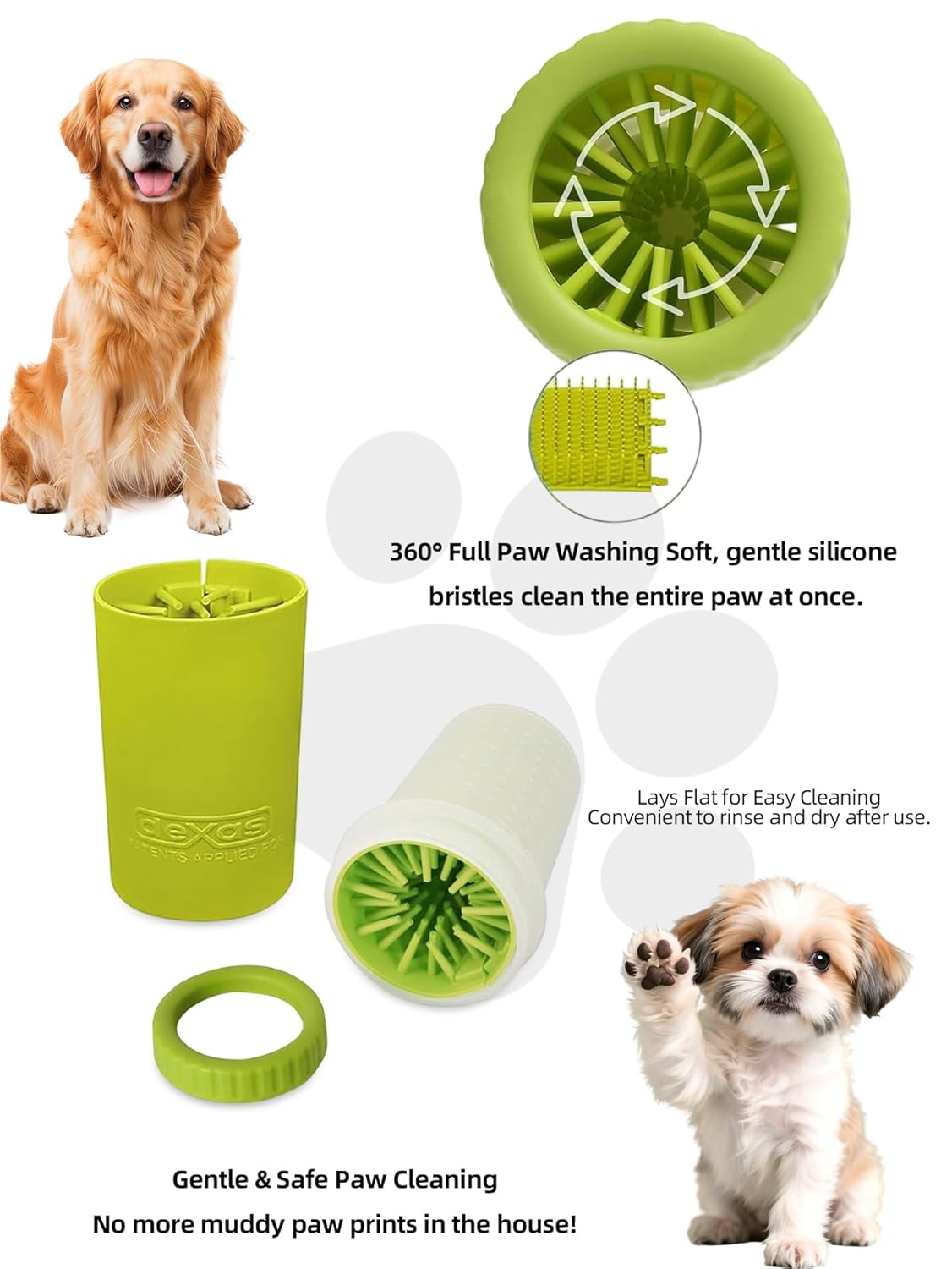 Dog Paw Cleaner – Green, Portable Paw Washer for Muddy Paws, Dog Paw Cleaning Cup with Gentle Silicone Bristles, Quick Clean Pet Paw Washer