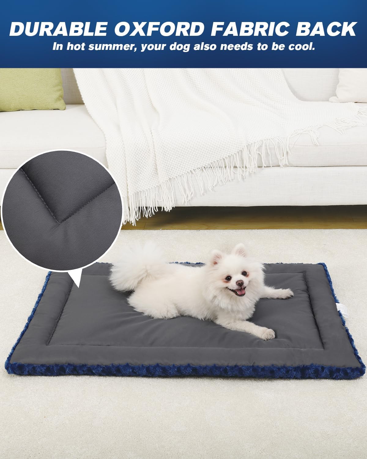 Washable Dog Bed Mat Ultra Soft Dog Crate Pad Comfy Fluffy Pet Kennel Beds Sleeping Mattress for Large Jumbo Medium Small Dogs, 36 x 23 Inch, Gray