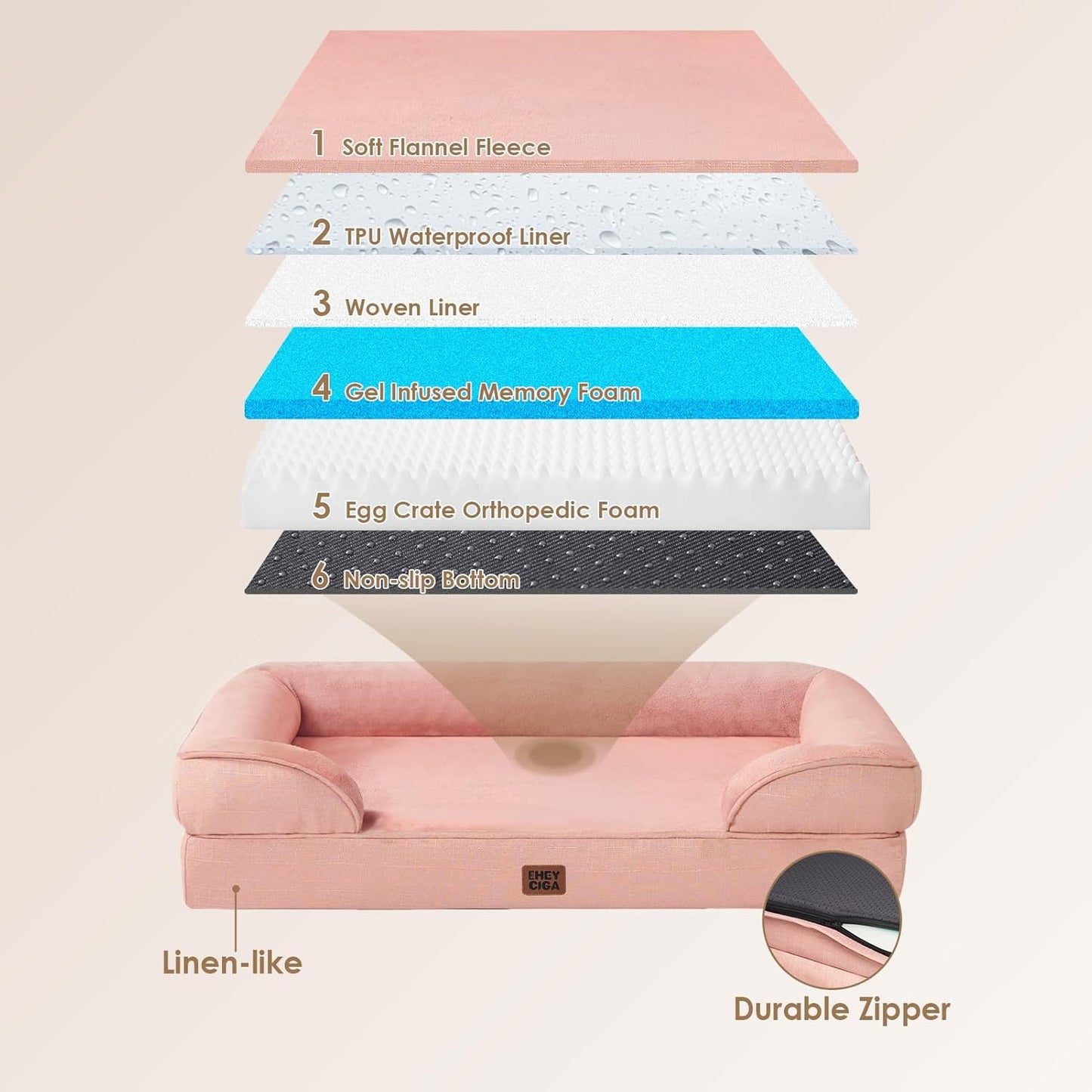 EHEYCIGA Orthopedic Dog Beds for Extra Large Dogs 44x32Inch, Waterproof Memory Foam XL Pet Bed with Sides, Non-Slip and Egg-Crate Foam Big Dog Couch Bed with Washable Removable Cover, Grey