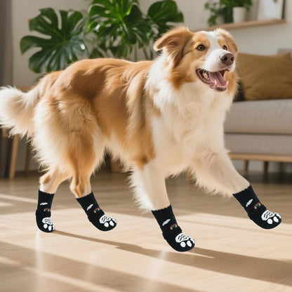 PUPTECK Anti Slip Dog Socks with Double Grippers for Hardwood Floors, Shoes for Hot/Cold Pavement, Boots & Paws Protectors to Prevent Licking, Traction Booties for Senior Small Large Dogs