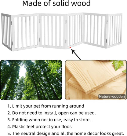 Dog Gate Indoor, Freestanding Dog Fence for The House, Doorways, Hallways,or Stairs,Pet Gate Foldable Wooden,Expandable 24" Height 3 Panels,White